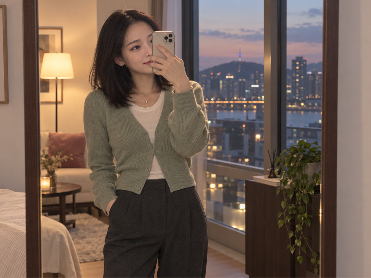 서울특별시 영등포구 여의도 이동과 방문 일정을 안내하는 젊은 성인 한국 여성 관리사